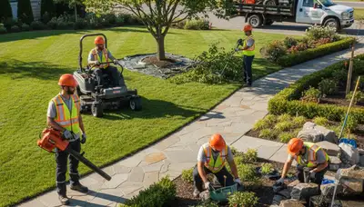 Landscaping crew shaping a Pittsburgh, PA yard for tree care and outdoor maintenance
