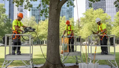 Tree service crew protecting tree roots in Pittsburgh, PA for healthier, stable trees