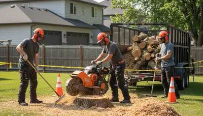 Pittsburgh, PA stump removal service clearing old tree stumps from a residential yard